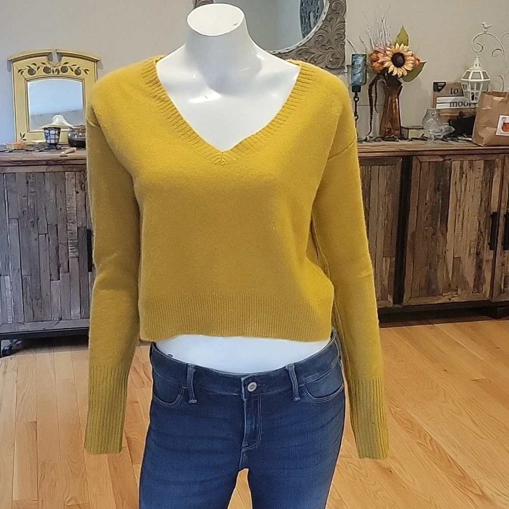 Free People V Neck 100% Cashmere Sweater with ribbed trim details